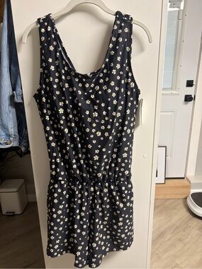 Daisy Print One-Piece Swimsuit - Black with White & Yellow Daisies